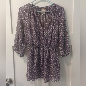 3/$15 🌟 MOSSIMO SUPPLY CO Women's Purple/White Sheer 'Bird' Blouse, Size Small